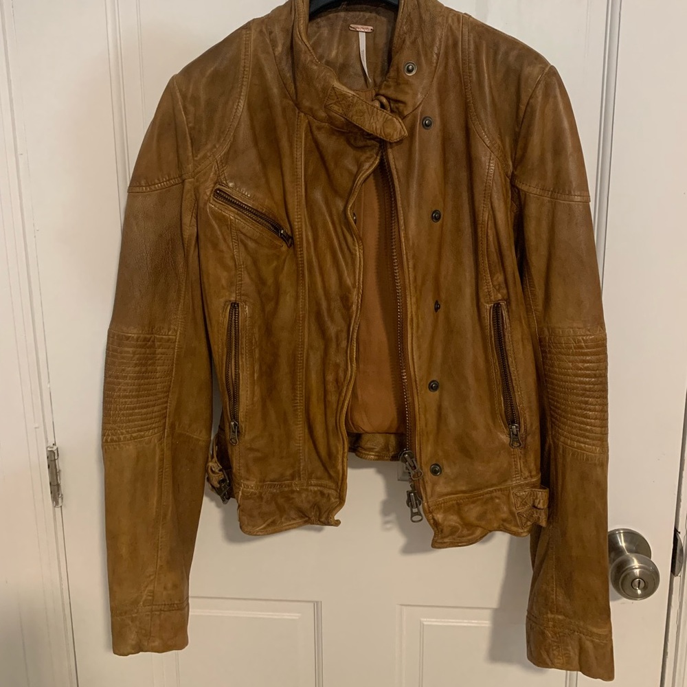 Free people hand painted leather moto jacket